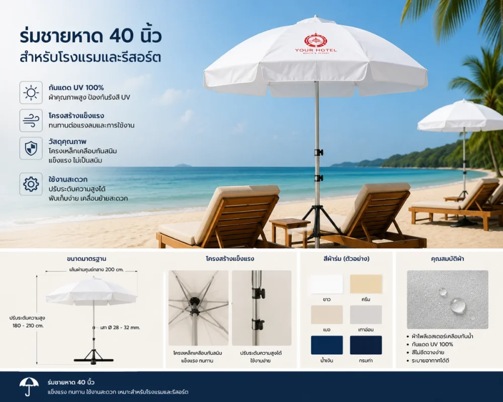 ร่มชายหาดขนาดมาตรฐานสำหรับโรงแรมและรีสอร์ต