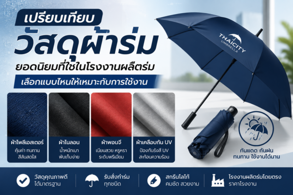 วัสดุผ้าร่มยอดนิยมที่ใช้ผลิตเป็นร่มพรีเมี่ยมและร่มสกรีน